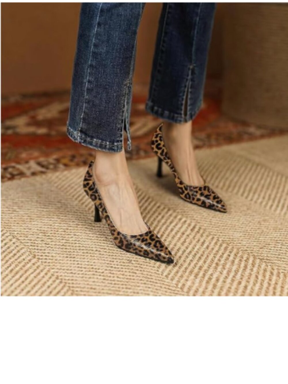 FOWT Brown Solid Croc-Embossed Pointed Toe Pumps Women Dressy Slip on Shoes